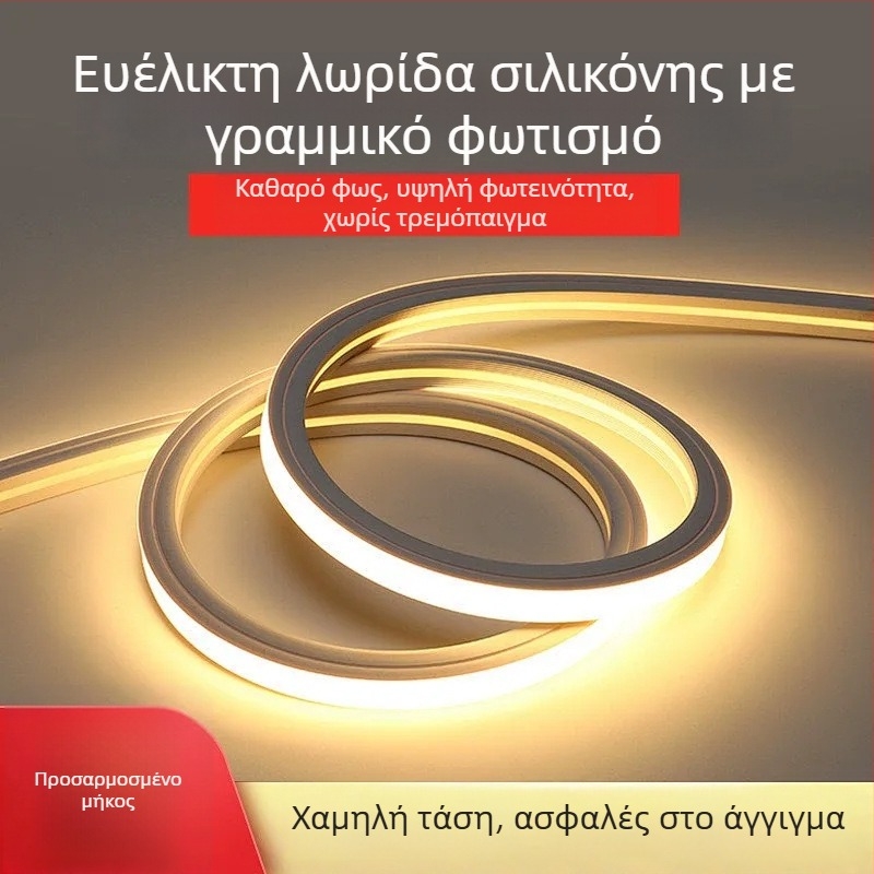 Εύκαμπτη LED λωρίδα σιλικόνης 12V/24V, αδιάβροχη, αυτοκόλλητη, γραμμική λωρίδα φωτός με 120 LED 2835, 180° δέσμη, μη ρυθμιζόμενη
