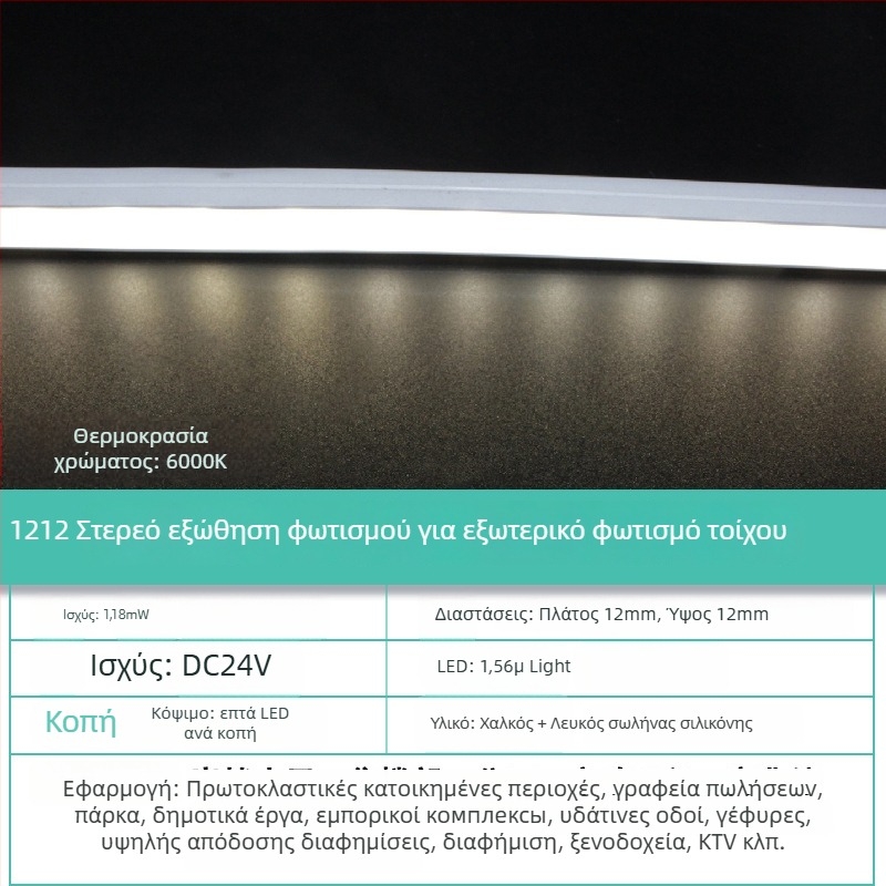 Εξωτερική αδιάβροχη LED λωρίδα για φωτισμό τοίχων, 18W, 2835 LED, 56/m, δέσμη 30°