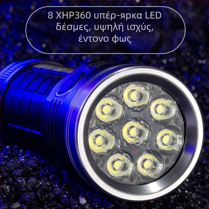 Φακός χειρός για υπαίθρια χρήση, κατασκήνωση: 25W, 1600lm, εμβέλεια 50–100 m, αλουμινένιο περίβλημα