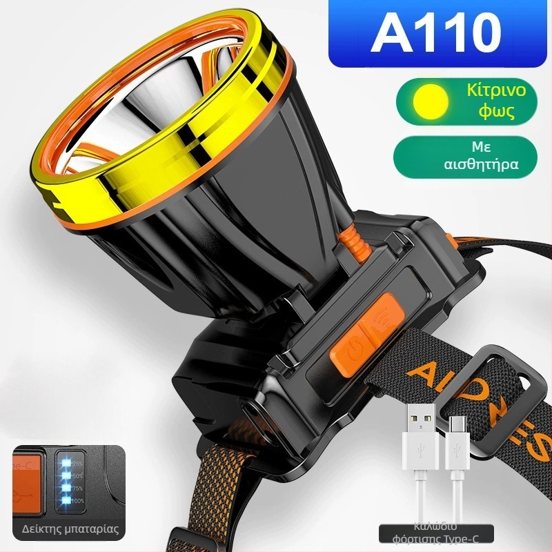 Κεφαλικός LED φακός εξωτερικής χρήσης – 10W, 2200mAh, χειροκίνητη τροφοδοσία, δέσμη 200–500 m