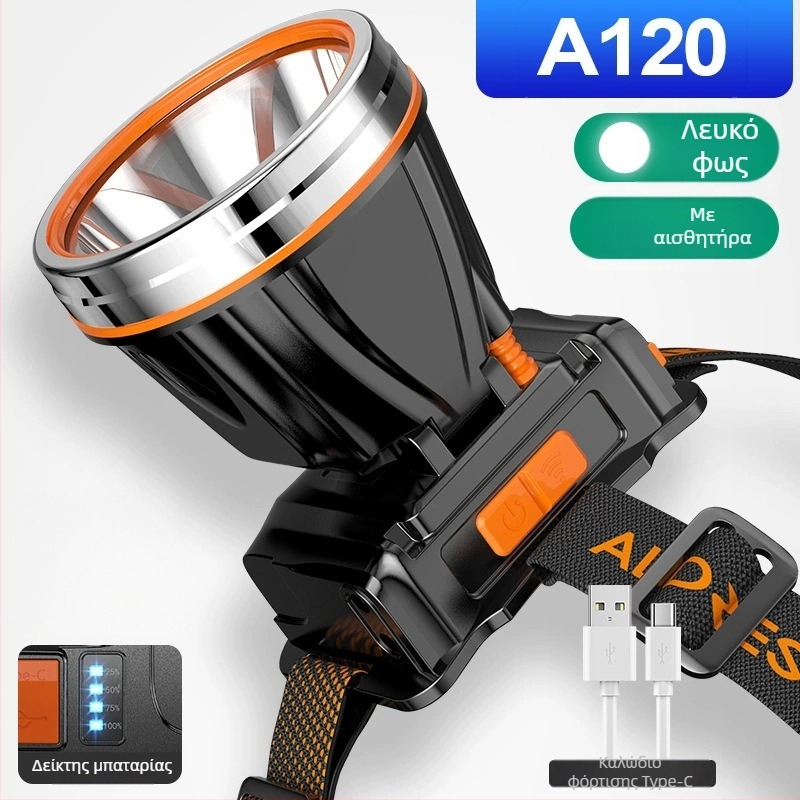 Κεφαλικός LED φακός εξωτερικής χρήσης – 10W, 2200mAh, χειροκίνητη τροφοδοσία, δέσμη 200–500 m