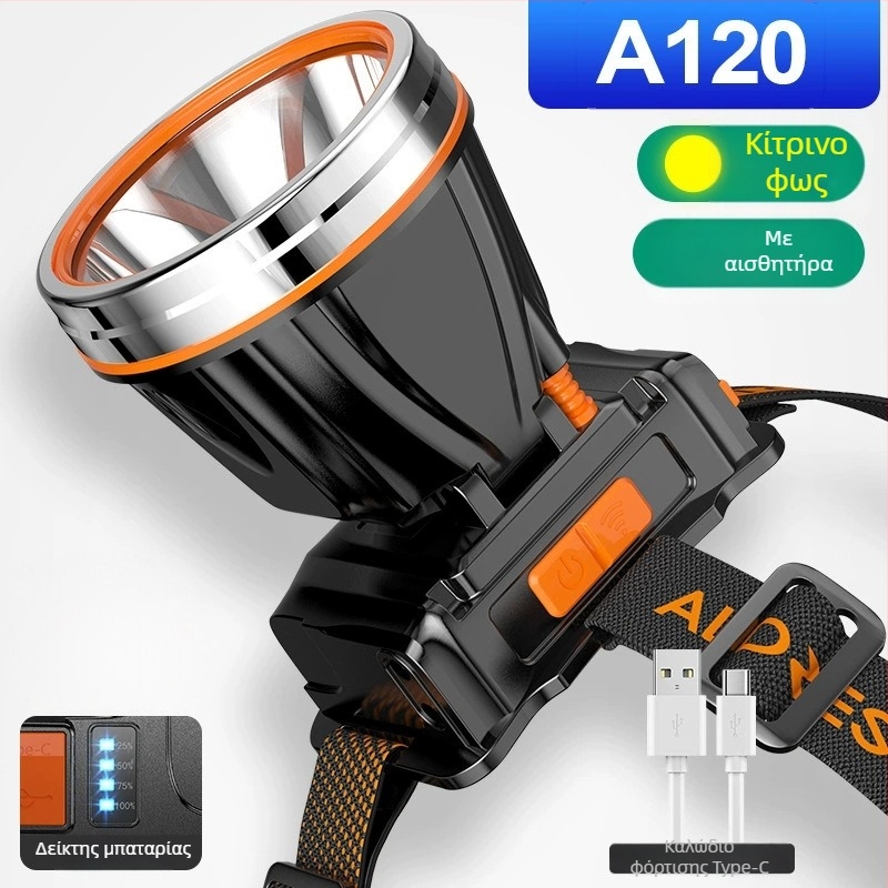 Κεφαλικός LED φακός εξωτερικής χρήσης – 10W, 2200mAh, χειροκίνητη τροφοδοσία, δέσμη 200–500 m