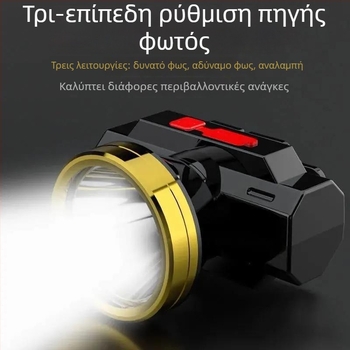 LED κεφαλόφωτο για νυχτερινό ψάρεμα — USB επαναφορτιζόμενο, χωρητικότητα μπαταρίας 800, ισχύς 15, περιστροφή 360°, εμβέλεια 100–200 m