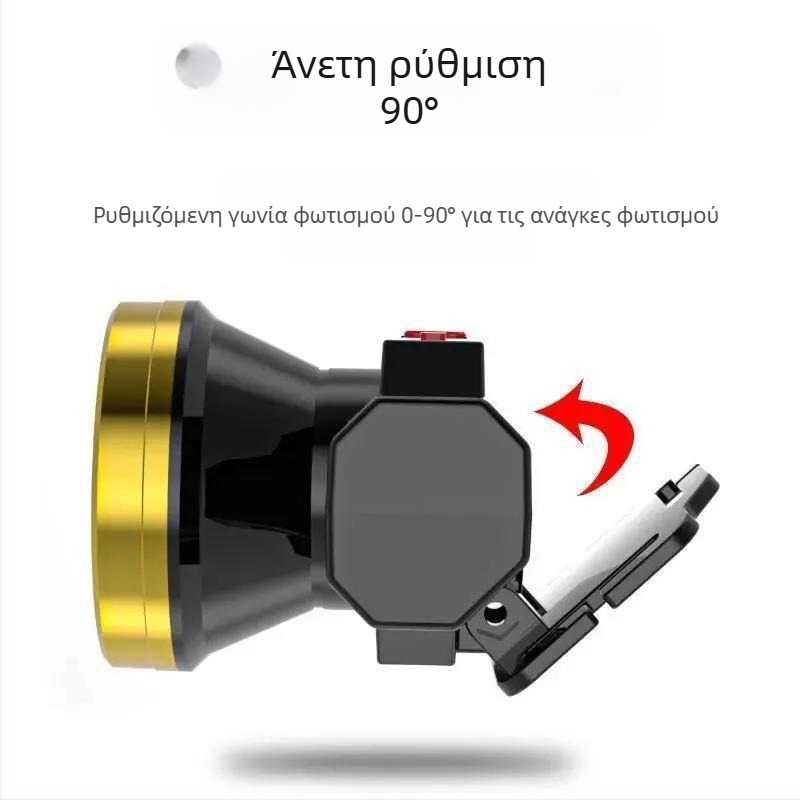 LED κεφαλόφωτο για νυχτερινό ψάρεμα — USB επαναφορτιζόμενο, χωρητικότητα μπαταρίας 800, ισχύς 15, περιστροφή 360°, εμβέλεια 100–200 m