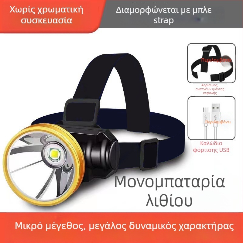 LED κεφαλόφωτο για νυχτερινό ψάρεμα — USB επαναφορτιζόμενο, χωρητικότητα μπαταρίας 800, ισχύς 15, περιστροφή 360°, εμβέλεια 100–200 m
