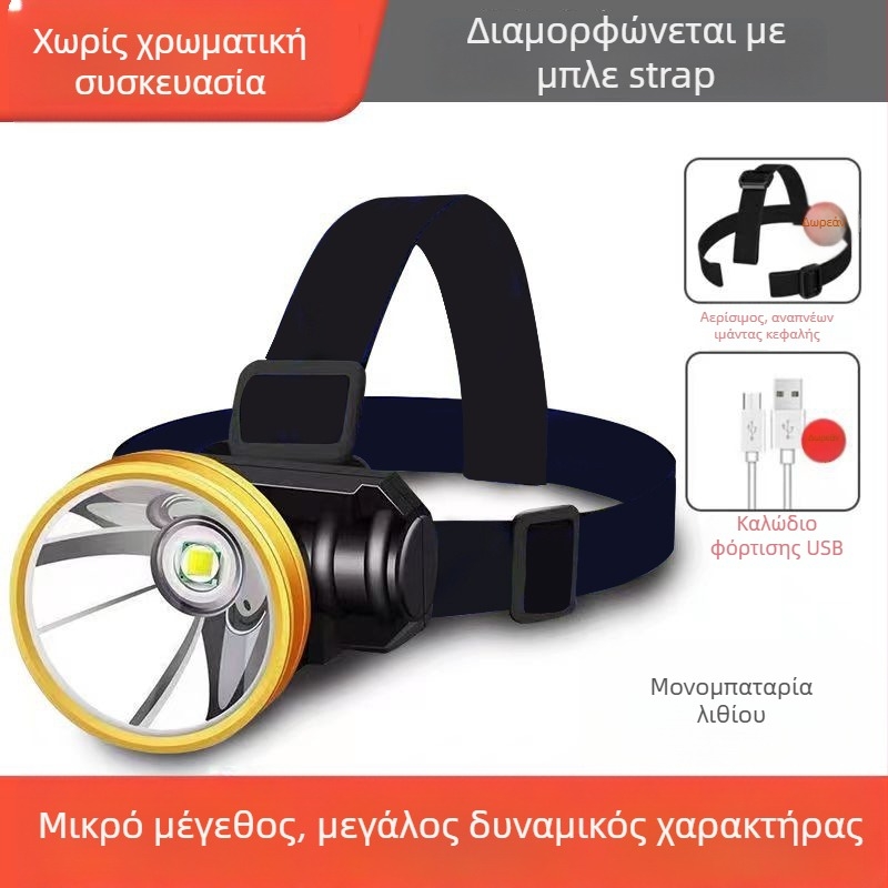 LED κεφαλόφωτο για νυχτερινό ψάρεμα — USB επαναφορτιζόμενο, χωρητικότητα μπαταρίας 800, ισχύς 15, περιστροφή 360°, εμβέλεια 100–200 m