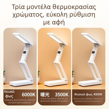 Πτυσσόμενος φωτιστήρας γραφείου με ψηφιακή οθόνη, ενσωματωμένη μπαταρία και λειτουργία Power Bank, έλεγχος αφής, ABS σκιά, CRI ≥ 90