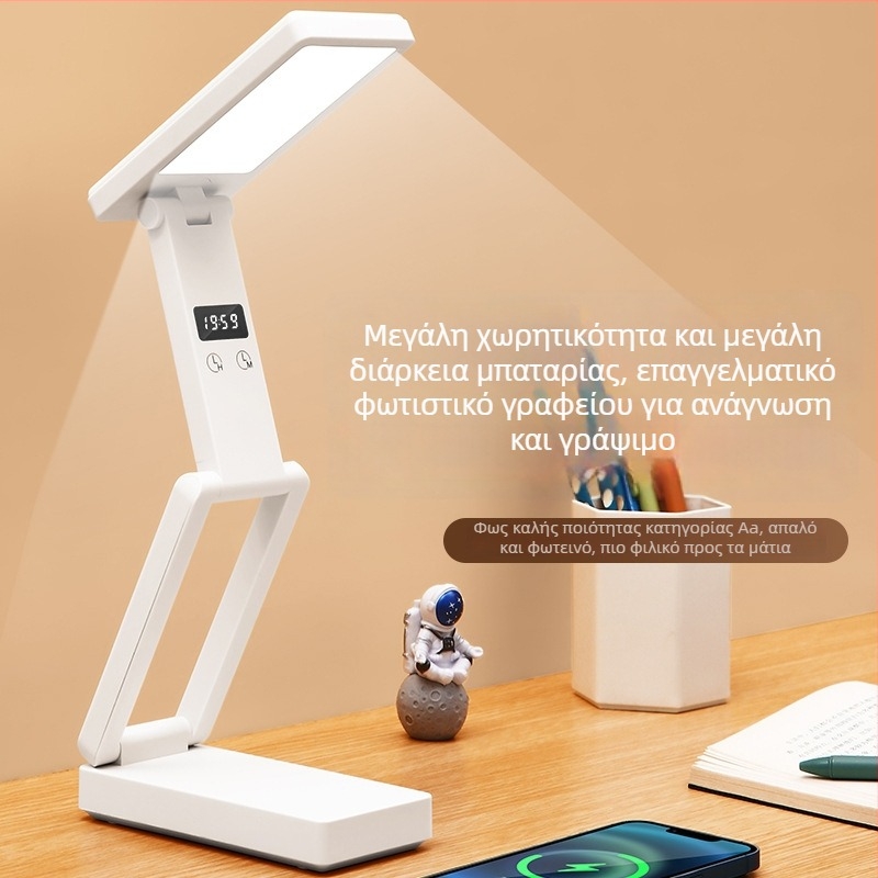 Πτυσσόμενος φωτιστήρας γραφείου με ψηφιακή οθόνη, ενσωματωμένη μπαταρία και λειτουργία Power Bank, έλεγχος αφής, ABS σκιά, CRI ≥ 90