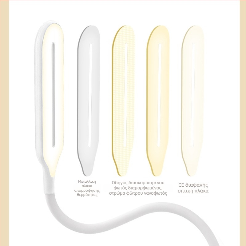 LED κλιπ-λαμπα γραφείου με USB φόρτιση, αφής 3 επιπέδων φωτισμού, ενσωματωμένη μπαταρία 18650 για παιδική μελέτη