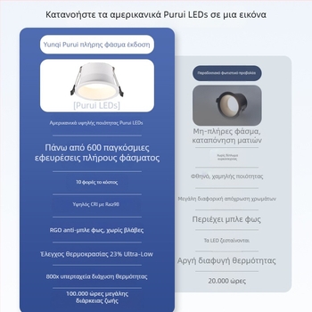 LED downlight, κρυφή εγκατάσταση, 75 mm άνοιγμα, 220V, CRI ≥ 90