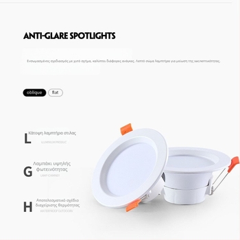 Υπερλεπτό LED downlight, ενσωματωμένο με αντιθαμβωτική λειτουργία, τρισχρωματική ρύθμιση φωτισμού, 6000K, 220V