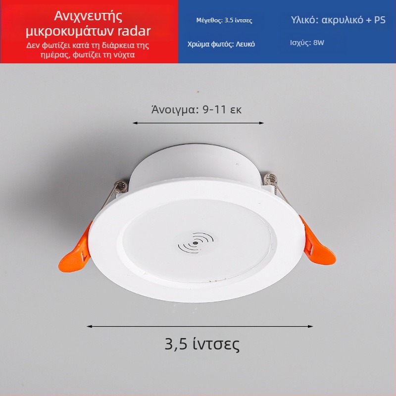 LED downlight με ευφυή αισθητήρα ραντάρ κίνησης και έλεγχο φωτισμού – πηγή LED, τάση ≤36V, CRI 80–89, κρυφή τοποθέτηση