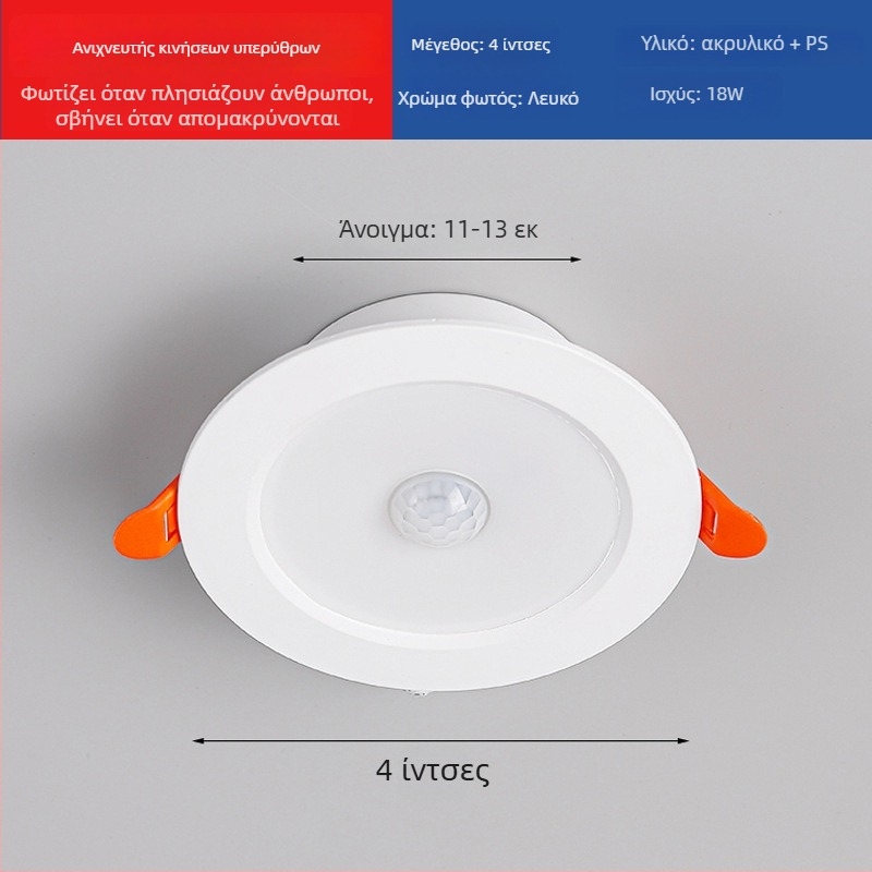 LED downlight με ευφυή αισθητήρα ραντάρ κίνησης και έλεγχο φωτισμού – πηγή LED, τάση ≤36V, CRI 80–89, κρυφή τοποθέτηση