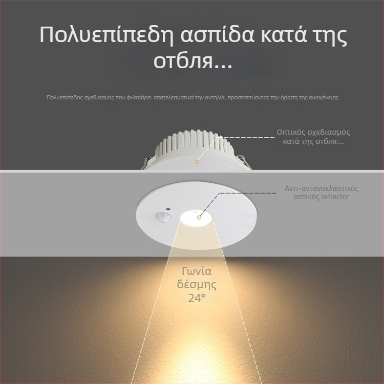 LED downlight με αισθητήρα κίνησης υπέρυθρης ακτινοβολίας, ενσωματωμένο στην οροφή, 85–265 V, 630–810 lm, 3000K/4000K/6000K