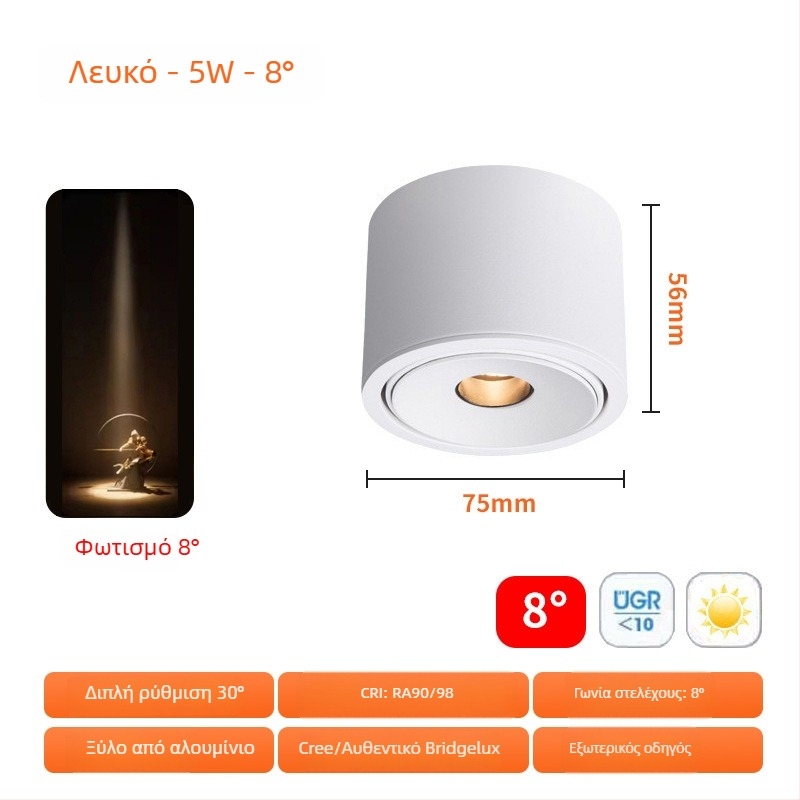 Κρυφός προβολέας COB 3W, ultra-thin, με γωνίες δέσμης 3°/8°/15°, CRI ≥95, 220V