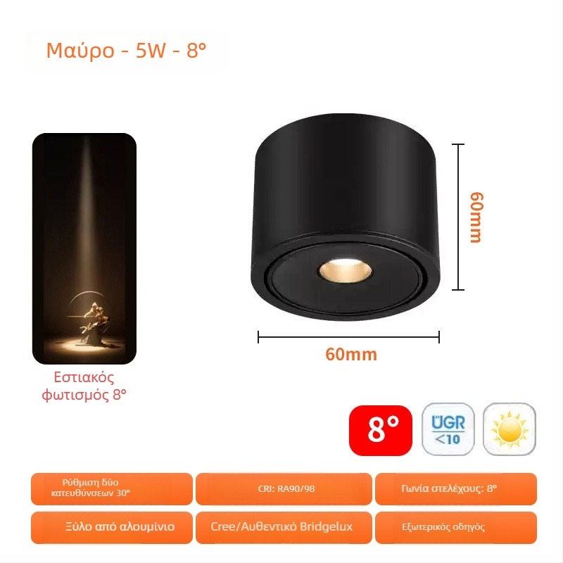 Κρυφός προβολέας COB 3W, ultra-thin, με γωνίες δέσμης 3°/8°/15°, CRI ≥95, 220V