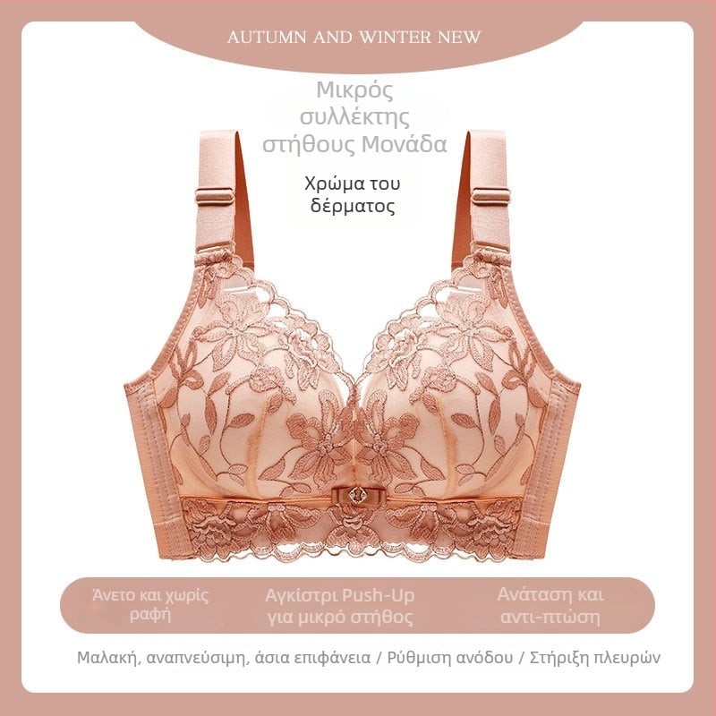 Γυναικείο σουτιέν χωρίς σύρμα, αναπνεύσιμο, δαντελωτό κέντημα, push-up, ρυθμιζόμενοι ιμάντες
