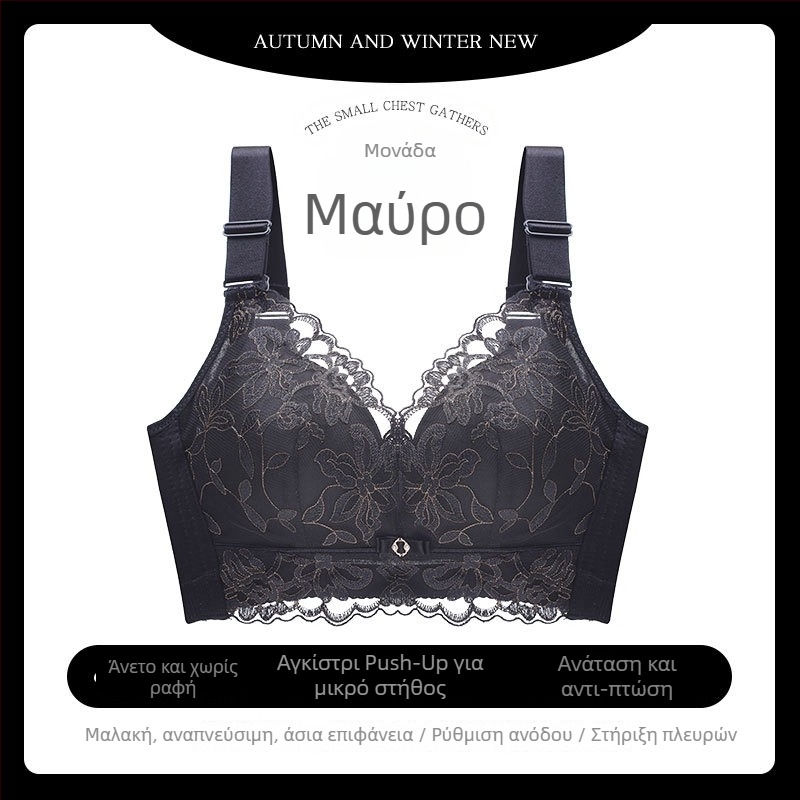 Γυναικείο σουτιέν χωρίς σύρμα, αναπνεύσιμο, δαντελωτό κέντημα, push-up, ρυθμιζόμενοι ιμάντες