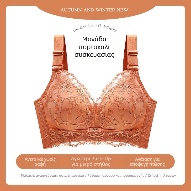 Γυναικείο σουτιέν χωρίς σύρμα, αναπνεύσιμο, δαντελωτό κέντημα, push-up, ρυθμιζόμενοι ιμάντες