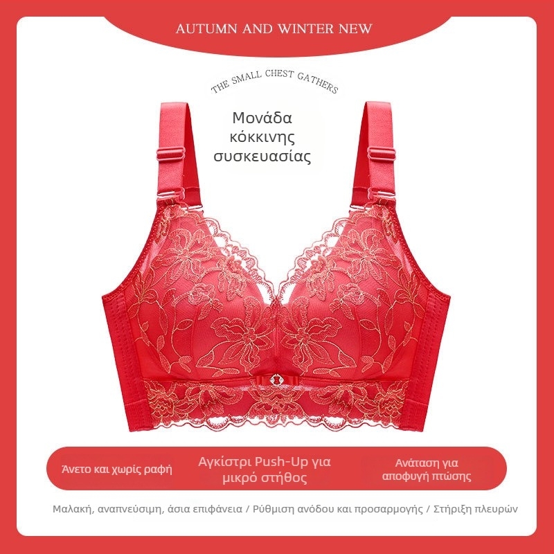 Γυναικείο σουτιέν χωρίς σύρμα, αναπνεύσιμο, δαντελωτό κέντημα, push-up, ρυθμιζόμενοι ιμάντες