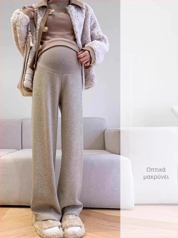 Παντελόνια εγκύου για φθινόπωρο-χειμώνα, φαρδιά γραμμή, μείγμα πολυεστερ-βισκόζη (70–80% πολυεστερ, <30% βισκόζη), υψηλή ελαστικότητα, στήριξη κοιλιάς, φθινόπωρο 2025