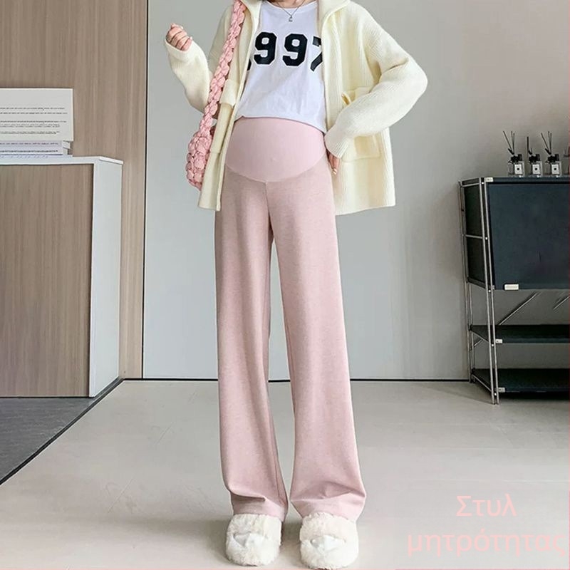 Παντελόνια εγκύου για φθινόπωρο-χειμώνα, φαρδιά γραμμή, μείγμα πολυεστερ-βισκόζη (70–80% πολυεστερ, <30% βισκόζη), υψηλή ελαστικότητα, στήριξη κοιλιάς, φθινόπωρο 2025