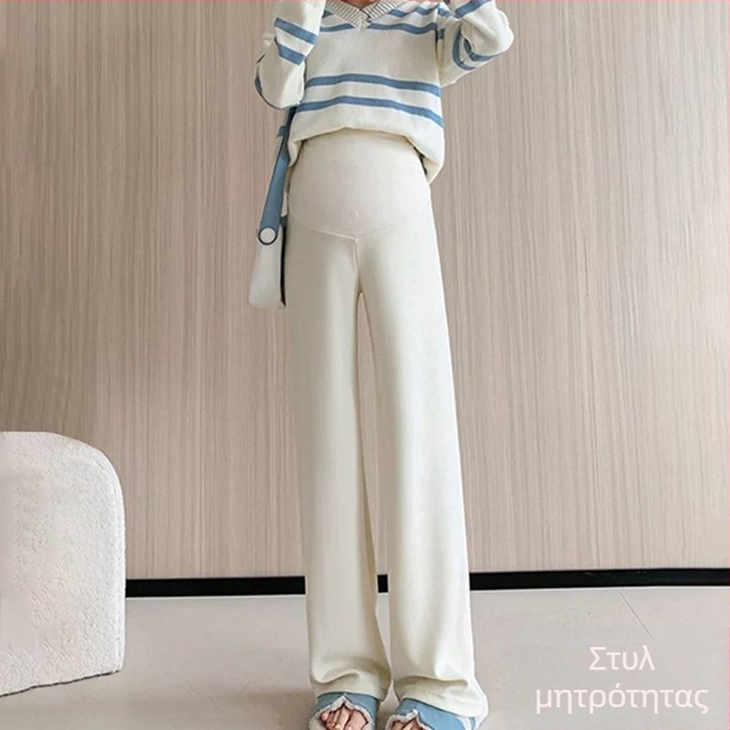 Παντελόνια εγκύου για φθινόπωρο-χειμώνα, φαρδιά γραμμή, μείγμα πολυεστερ-βισκόζη (70–80% πολυεστερ, <30% βισκόζη), υψηλή ελαστικότητα, στήριξη κοιλιάς, φθινόπωρο 2025