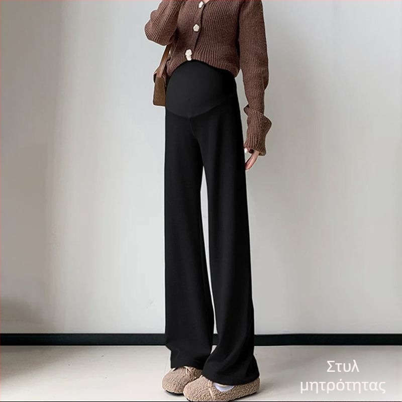 Παντελόνια εγκύου για φθινόπωρο-χειμώνα, φαρδιά γραμμή, μείγμα πολυεστερ-βισκόζη (70–80% πολυεστερ, <30% βισκόζη), υψηλή ελαστικότητα, στήριξη κοιλιάς, φθινόπωρο 2025