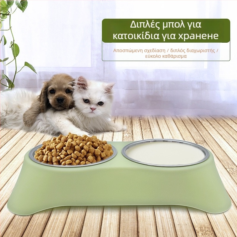 Δίσκος τροφής κατοικίδιων με διπλό μπολ από ανοξείδωτο ατσάλι, ενσωματωμένος σχεδιασμός, αντιδιαρροικός