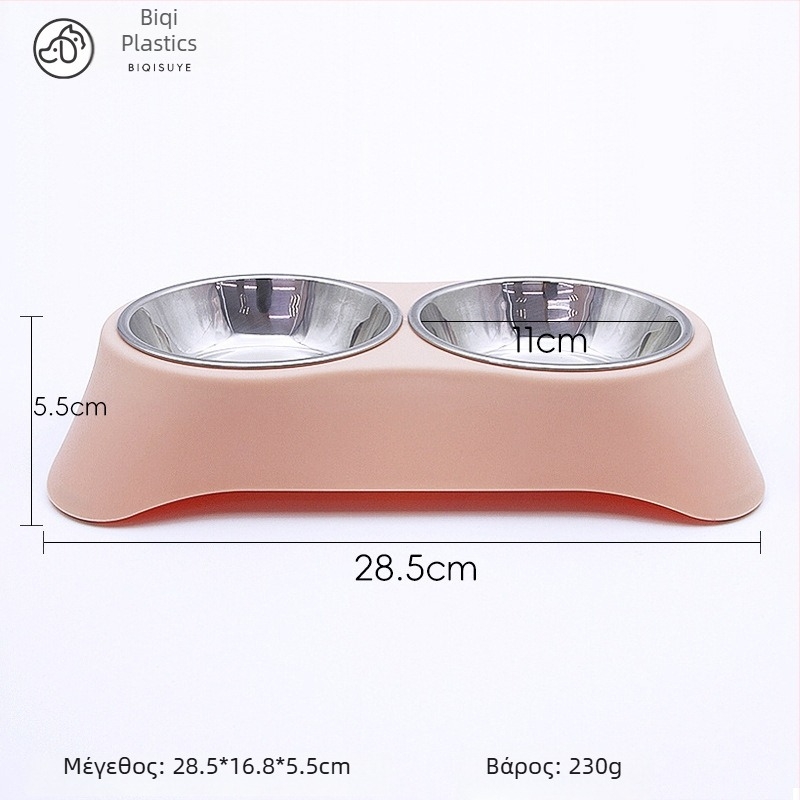 Δίσκος τροφής κατοικίδιων με διπλό μπολ από ανοξείδωτο ατσάλι, ενσωματωμένος σχεδιασμός, αντιδιαρροικός