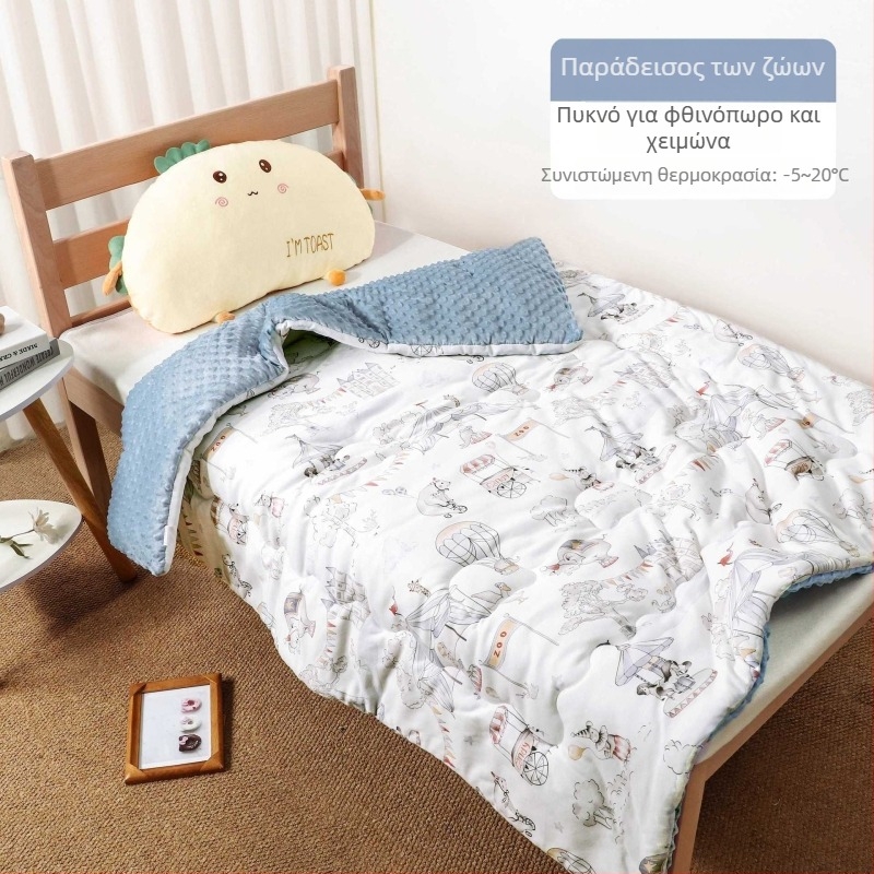 Κουβέρτα μωρού με πλεκτό βαμβακερό ύφασμα και πολυεστερικό γέμισμα, στυλ κινούμενων σχεδίων, για άνοιξη-φθινόπωρο, κατάλληλη για παιδιά μέχρι 6 ετών, βάρος 0,55–1,0 kg