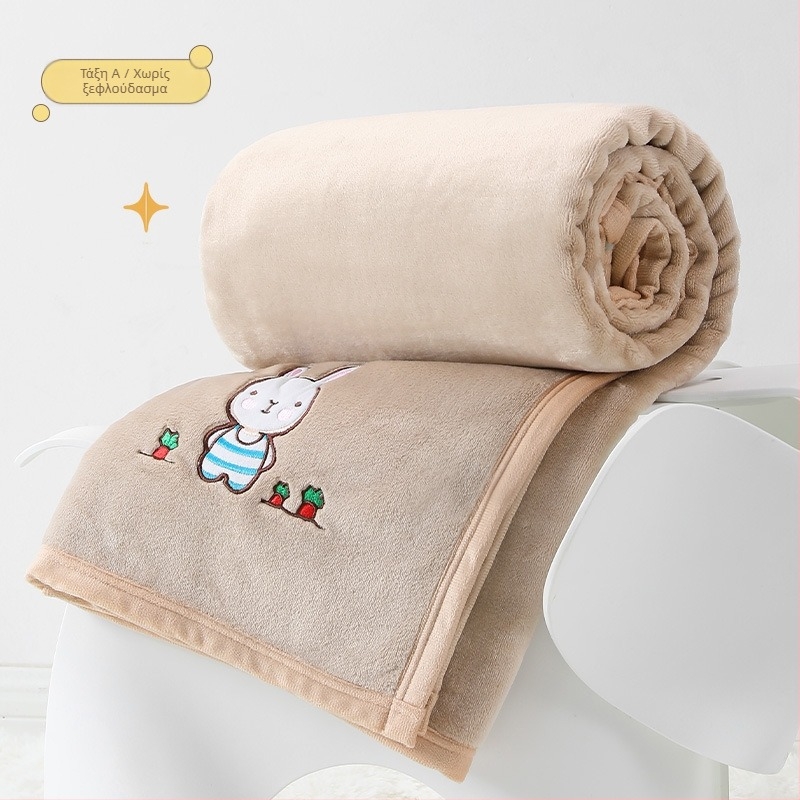 Φλανελέν κουβέρτα με κέντημα λογότυπου, βάρος 300–500 g, κατάλληλη για όλες τις εποχές, για παιδιά 6–12 ετών