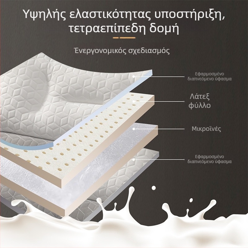 Ορθογώνιο μαξιλάρι λατέξ για στήριξη αυχένα και ύπνο, ύψος 1–5 cm, βάρος 1.1–1.5 kg, γέμισμα λατέξ 99%