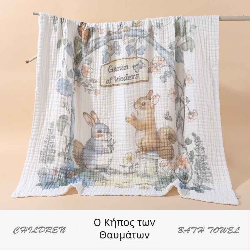 Παιδική Πετσέτα Μπάνιου από 100% Βαμβάκι, 6-στιβάδων γάζα, για Νεογέννητο, Απορροφητικό Σκεπάσμα Γάζας, Καρτούν Μοτίβο, Γρήγορο Στέγνωμα, 300–400 g