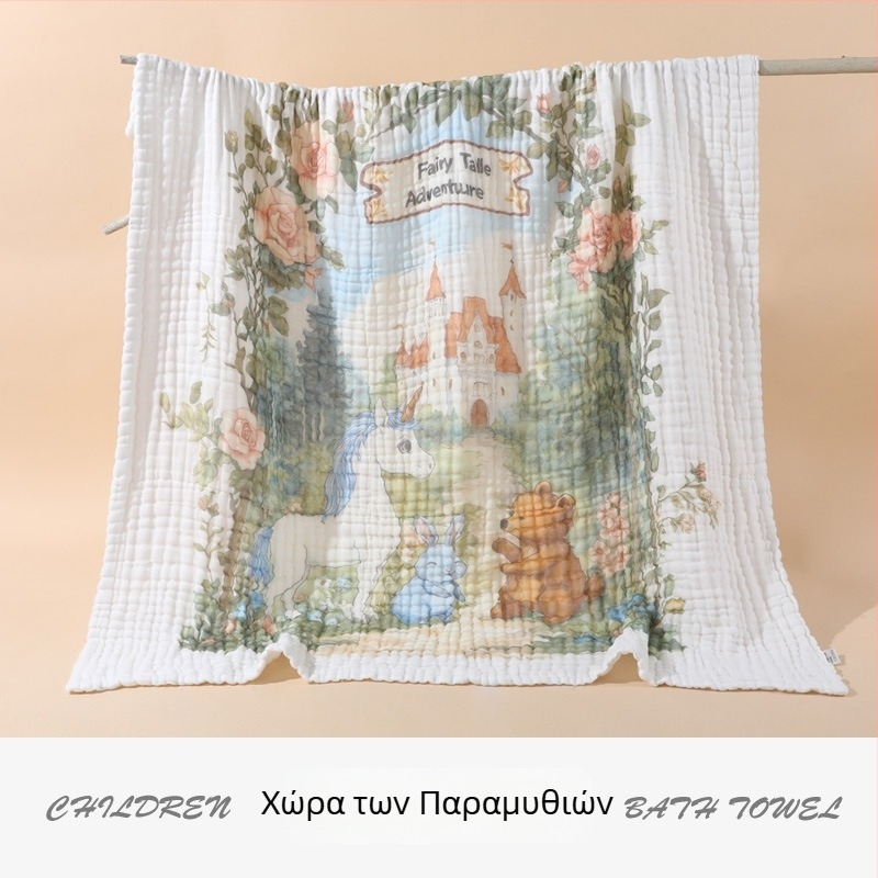 Παιδική Πετσέτα Μπάνιου από 100% Βαμβάκι, 6-στιβάδων γάζα, για Νεογέννητο, Απορροφητικό Σκεπάσμα Γάζας, Καρτούν Μοτίβο, Γρήγορο Στέγνωμα, 300–400 g