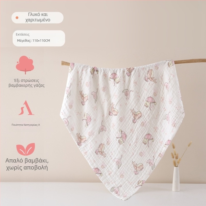 Βρεφική πετσέτα μπάνιου από βαμβακερή γάζα, έξι στρώσεων, για μωρά και νήπια, απορροφητική, με μοτίβο χειρόγραφο, Κατηγορία Α