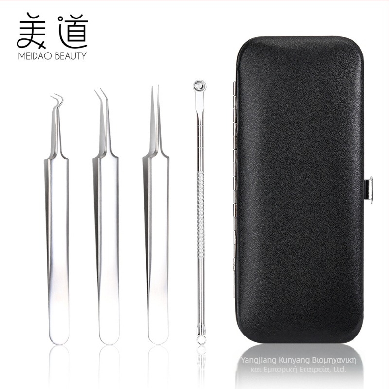 Σετ εργαλείων ακμής: κλιπ ακμής και βελόνα ακμής, ανοξείδωτο ατσάλι, ηλεκτροπλατιωμένο φινίρισμα, τεσσάρων τεμαχίων, κατάλληλο για όλους τους τύπους δέρματος