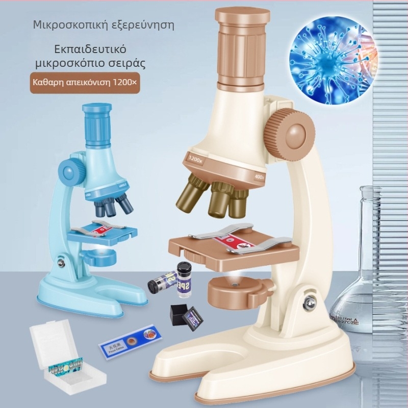 Παιδικό μικροσκόπιο 1200x μεγέθυνση – σετ βιολογικών πειραμάτων για μαθητές 7–14 ετών, πλαστικό, μη ηλεκτρικό, DIY φιλικό