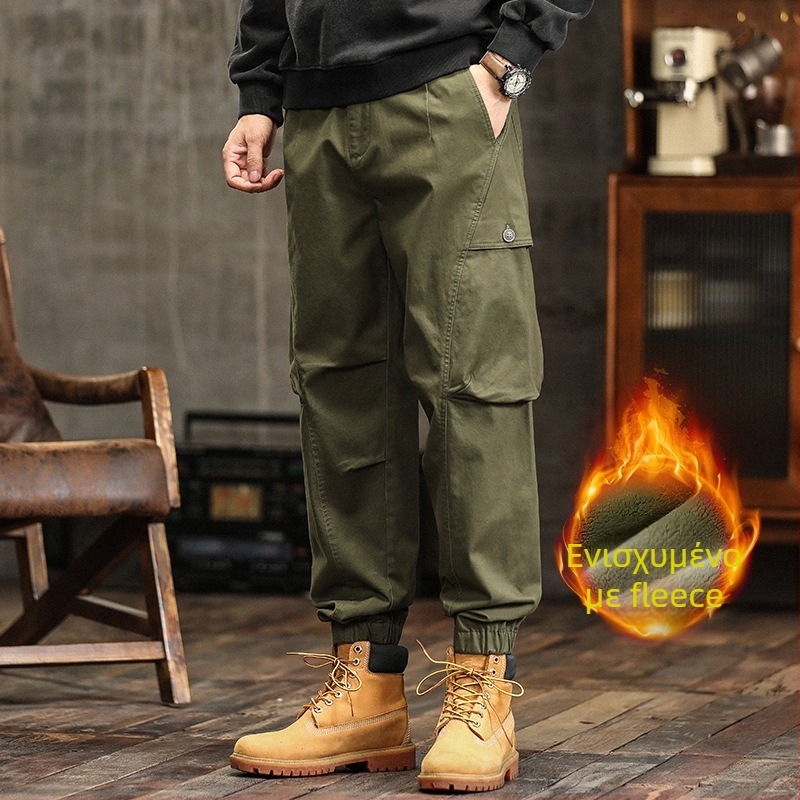 Εργατικά παντελόνια καθημερινού στυλ, φαρδιά γραμμή, βελουδένια επένδυση, μεσαία μέση, βαμβακερό μείγμα (97% βαμβάκι, 3% σπαντέξ)