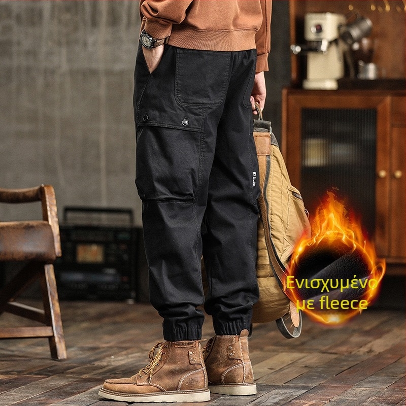 Εργατικά παντελόνια καθημερινού στυλ, φαρδιά γραμμή, βελουδένια επένδυση, μεσαία μέση, βαμβακερό μείγμα (97% βαμβάκι, 3% σπαντέξ)