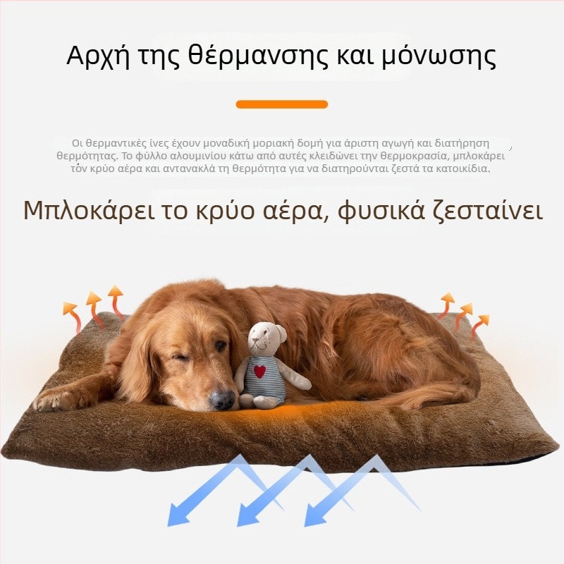 Lexuan Θερμαινόμενη Επιφάνεια Κατοικίδιων με Αρκτικό Βελούρου, Θερμαντικές Ίνες, Στρώμα Αλουμινίου, Μαλακή Μόνωση από Βαμβάκι, Αντιολισθητικό Υλικό – Για Σκύλους