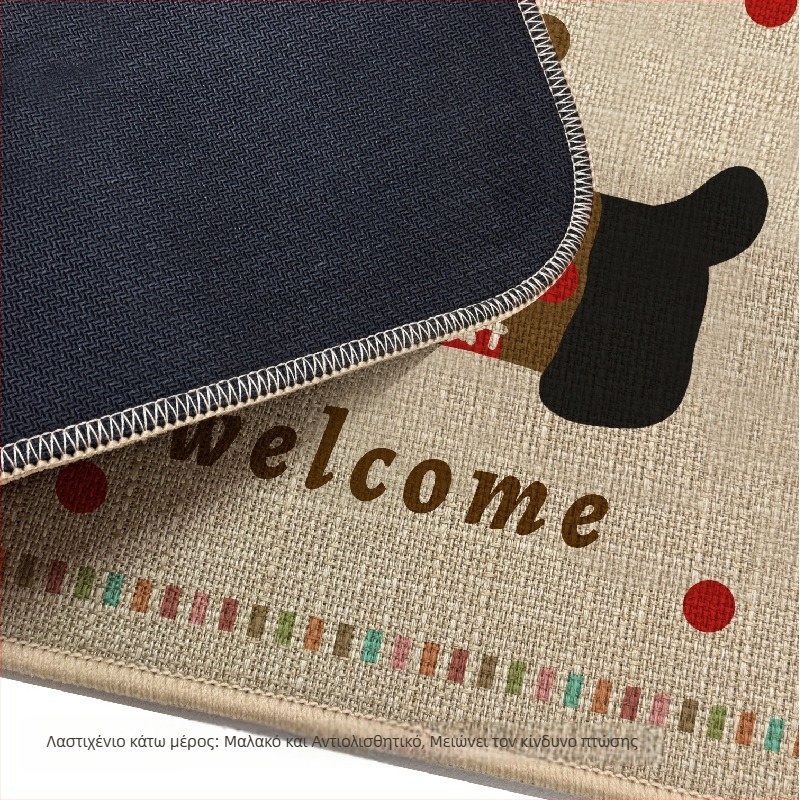 Τετράγωνος λινός χαλάκι δαπέδου για είσοδο και κουζίνας, σχέδιο κινουμένων σχεδίων, αντιολισθητική καουτσούκ σόλα, απορροφητικό, πλένεται στο πλυντήριο