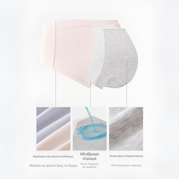 Γυναικείο εσώρουχο περιόδου από βαμβάκι, αντιβακτηριακό, χωρίς τσίμπημα, με εκτεταμένο μεσαίο ύψος στη μέση, προστασία από διαρροές