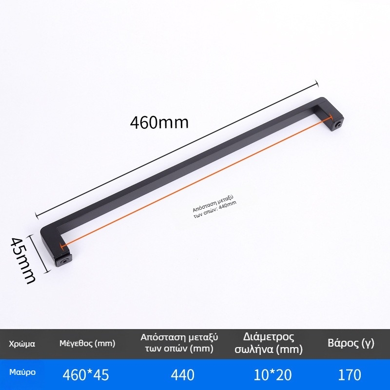 Λαβή ντους για γυάλινες πόρτες, ανοξείδωτος χάλυβας, 1020 μινιμαλιστικό μοντέλο τετράγωνος σωλήνας, μοντέρνος σχεδιασμός