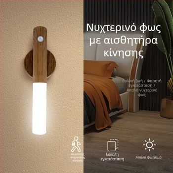 Νυχτερινό φως με αισθητήρα κίνησης, σχέδιο αντίγραφο ξύλου, επαναφορτιζόμενο, 5V, PVC σκιά, RoHS συμβατό
