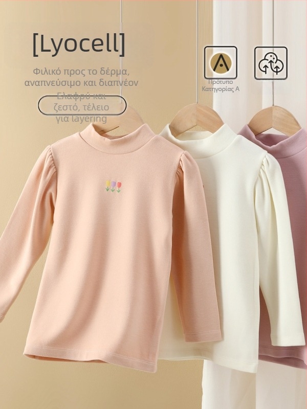 Κοριτσίστικο χειμερινό τοπ με στρογγυλό γιακά, Lyocell 50,6%, 330 g/m², βουρτσισμένο ύφασμα με απαλό αγγιγμα, κατάλληλο για κορίτσια άνω των 140 εκ