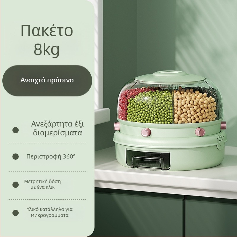 Κουτί Αποθήκευσης Ρυζιού με Περιστρεφόμενη Διαχωριστική Κατηγοριοποίηση Σιτηρών, Διπλό Σχέδιο, 5–6 L, Σφραγισμένο, Αδιάβροχο και Απωθητικό Εντόμων, PP Πλαστικό