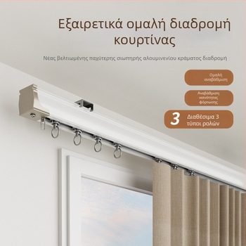 Κουρτινόδρομος από κράμα αλουμινίου – ευθύς οδηγός, με ρουλεμάν τροχαλίας, μοντέλο 704, κατάλληλο για κρεμαστές κουρτίνες