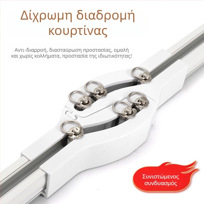 Κουρτινόδρομος από κράμα αλουμινίου – ευθύς οδηγός, με ρουλεμάν τροχαλίας, μοντέλο 704, κατάλληλο για κρεμαστές κουρτίνες