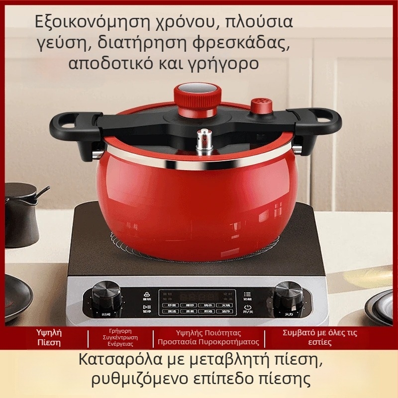 Κατσαρόλα σούπας από εμαγιέ σίδηρο με διπλά χέρια, χωρητικότητα 5 L ή μεγαλύτερη, γυάλινο καπάκι, συμβατή με φλόγιστρο και επαγωγική εστία